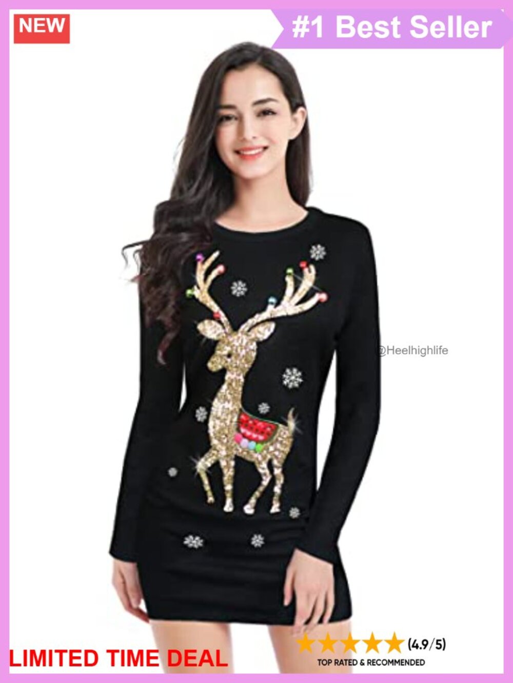 Ugly Christmas Sweater Dress Reindeer Knit Pullover Holiday Party